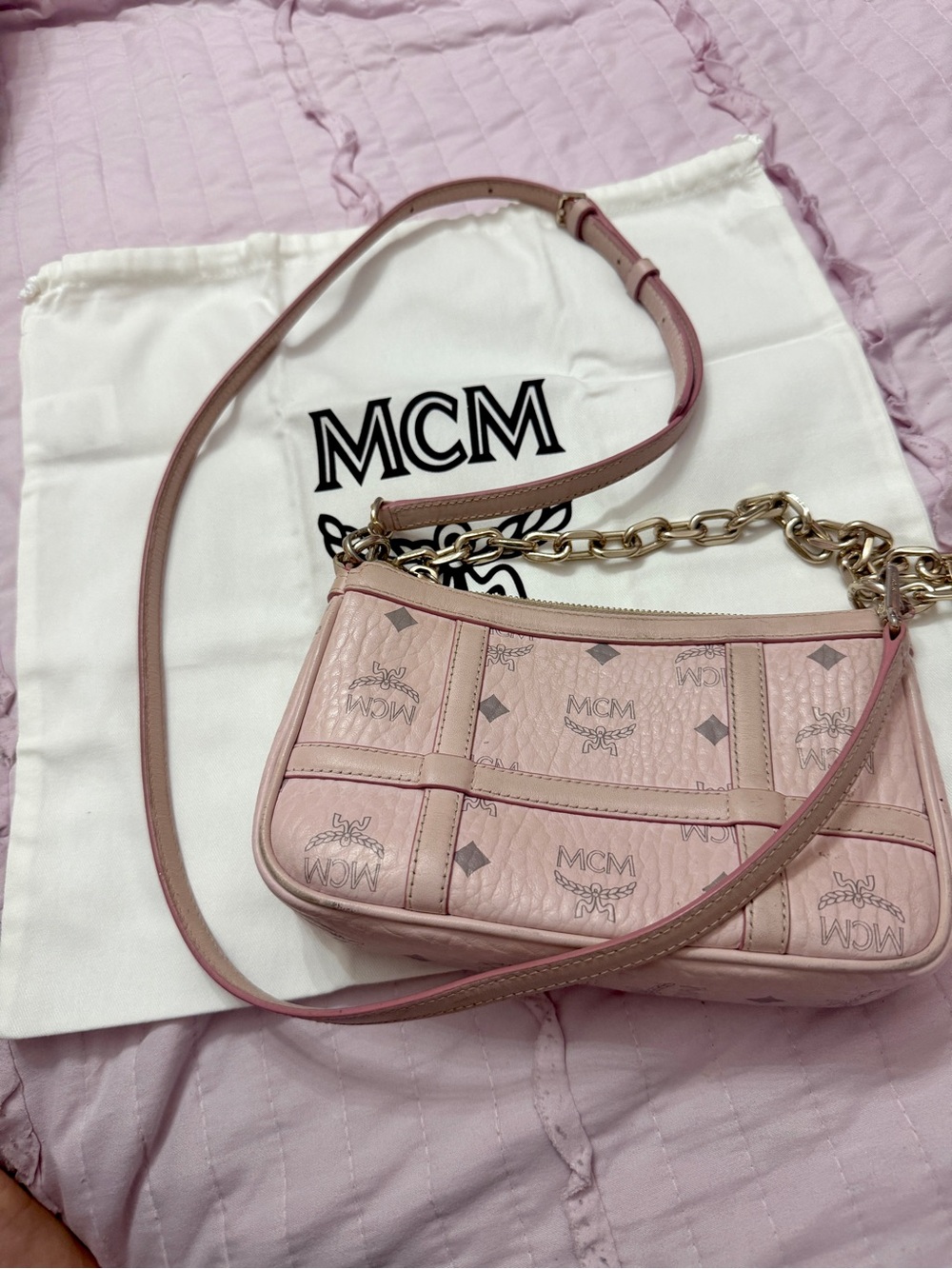 mcm mini delmy visetos shoulder bag